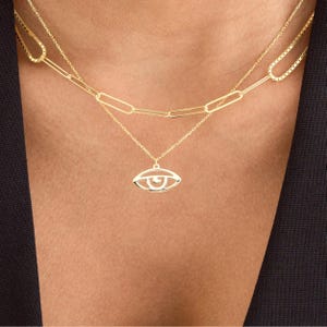 Gold Evil Eye Pendant Necklace - Minimalist Eye Necklace - Dainty Gold Evil Eye Necklace for Her - Spiritual Protection Gift for Women
