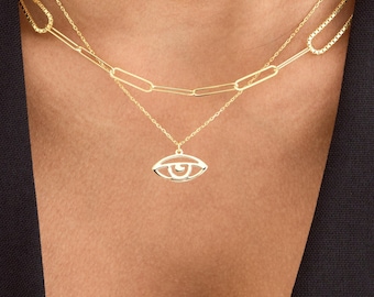 Gold Evil Eye Pendant Necklace - Minimalist Eye Necklace - Dainty Gold Evil Eye Necklace for Her - Spiritual Protection Gift for Women