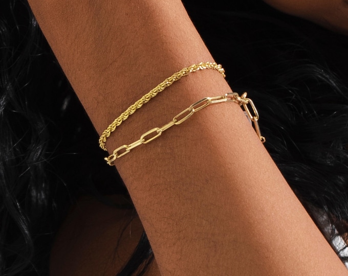 Paperclip Chain Bracelet Gold - 925K Sterling Silver Paper Clip Chain Bracelet - Link Chain Bracelet - Bracelet for Women - Gift for Her