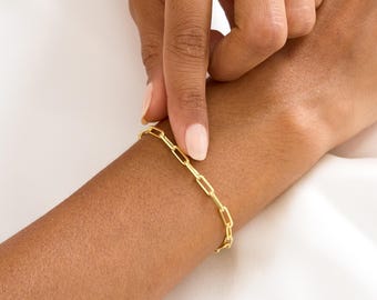Gold Paperclip Chain Bracelet, 925 Silver Paperclip Bracelet, Waterproof Paperclip Chain, Delicate Bracelet for Women, Everyday Bracelets