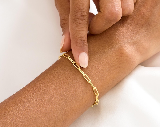 Gold Paperclip Chain Bracelet, 925 Silver Paperclip Bracelet, Waterproof Paperclip Chain, Delicate Bracelet for Women, Everyday Bracelets