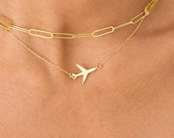 Gold Airplane Necklace, Dainty Plane Necklace, Airplane Pendant, Airplane Gifts for Pilot, Travel Lover Gifts, Gifts for Flight Attendant