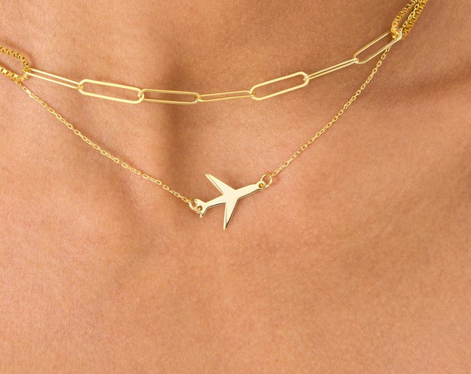 Gold Airplane Necklace, Dainty Plane Necklace, Airplane Pendant, Airplane Gifts for Pilot, Travel Lover Gifts, Gifts for Flight Attendant