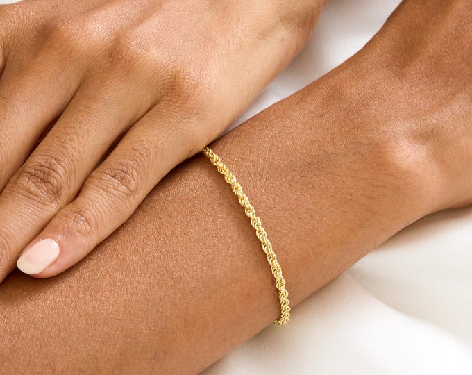 Gold Rope Bracelet for Women, Men or Kids, 925 Silver Thin Rope Chain, Twisted Rope Chain, Thick Chain Bracelet, Dainty Rope Chain Bracelet