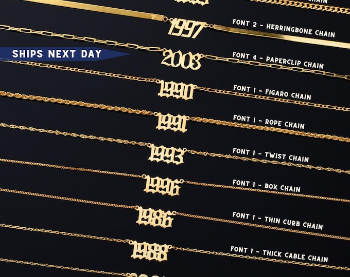 Personalized Birth Year Necklace - Custom Year Necklace - Old English Style Number Pendant - Personalized Birthday Jewelry Gift For Her