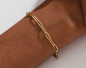 Paperclip Chain Bracelet Gold - 925K Sterling Silver Paper Clip Chain Bracelet - Link Chain Bracelet - Bracelet for Women - Gift for Her