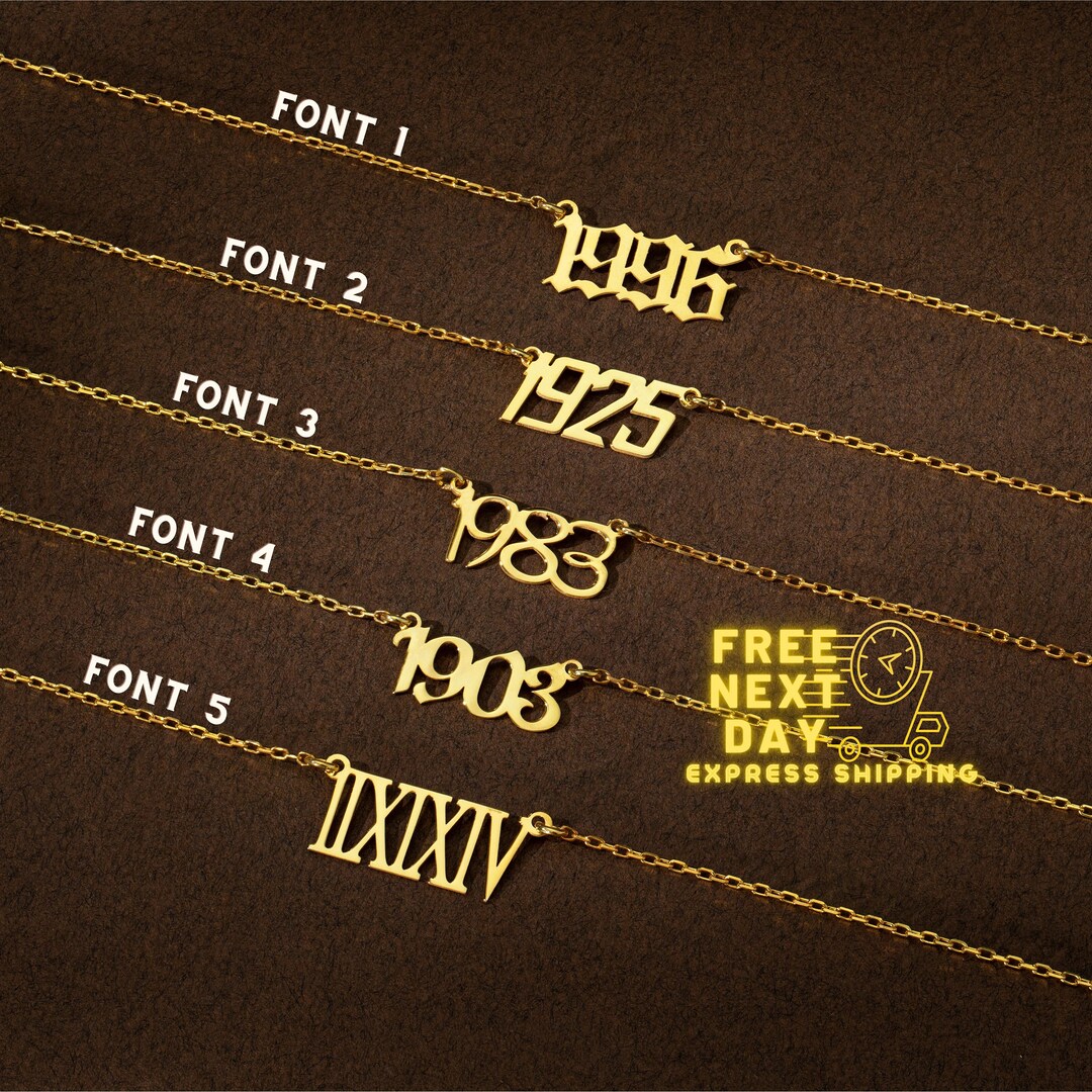 Custom Gold Number Necklace, Personalized Birth Year Necklace, Handmade Number Pendant Jewelry