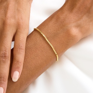 Gold Box Chain Bracelet, Delicate Box Chain 925 Silver, Dainty Everyday Bracelets for Women, Birthday Gifts for Kids, Christmas Gift for Mom