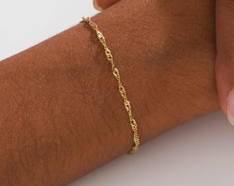 Dainty Gold Twist Chain Bracelet - Thin Rope Chain Bracelet - Twisted Chain Bracelet - Simple Gold Bracelet - Everyday Bracelet for Women