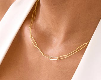 Paperclip Chain Necklace 14k Gold • Dainty Minimalist Jewelry for Her • Everyday Layering Chain Gift •  Dainty Everyday Chain Gift for Women