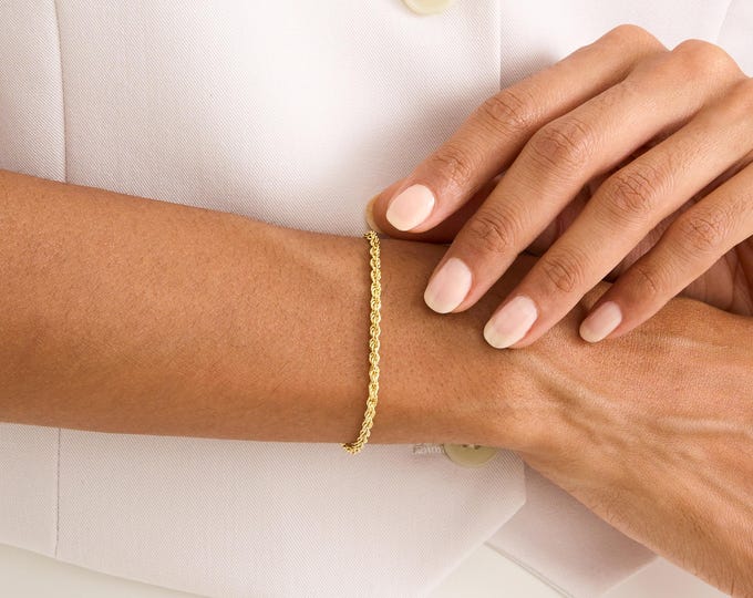 Dainty Rope Chain Gold Bracelet, 925 Sterling Silver Rope Chain Bracelet, Thin Rope Chain, Twisted Rope Chain, Layered Bracelet for Women