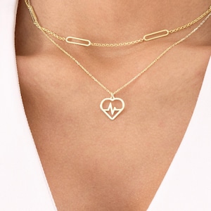 Heartbeat Pendant Gold Necklace - Minimalist Heartbeat Jewelry - Life Line Necklace Gift for Nurse Doctor Girlfriend - Dainty Heart Charm