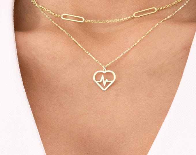 Heartbeat Pendant Gold Necklace - Minimalist Heartbeat Jewelry - Life Line Necklace Gift for Nurse Doctor Girlfriend - Dainty Heart Charm