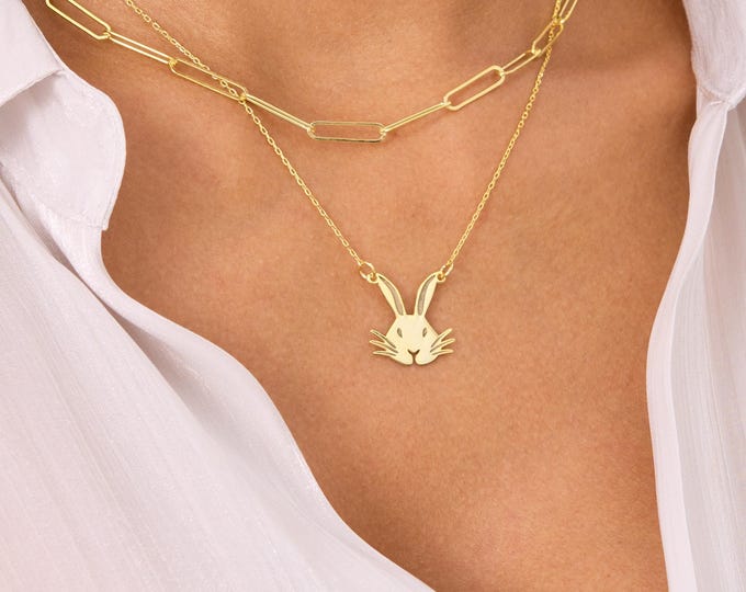 Gold Bunny Necklace, 925 Silver Rabbit Necklace, Bunny Pendant, Rabbit Charm, Bunny Jewelry | Animal Necklace for Kids, Gifts for Daughter