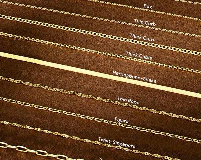 14K Gold Chain Necklace Gift For Women, 12 to 22 inches Layered Chain Necklace, Herringbone Chain, Paperclip Chain, Box Chain, Curb Chain
