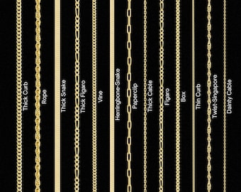 14K Gold Chain Necklace, Snake Chain, Herringbone Chain, Twist Chain, Gold Paperclip Chain, Box Chain, Curb Chain, Everyday Chain Necklace