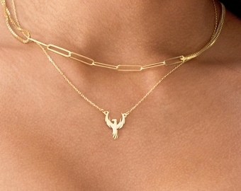 Phoenix Pendant Necklace - 14K Gold Vermeil Bird Charm - Symbolic Firebird Jewelry - Dainty Phoenix Gift for Her - Minimalist Look for Women