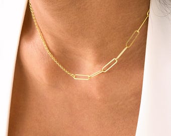 925 Silver Paperclip Chain, Round Rolo Link Chain, Paperclip Necklace, Belcher Rolo Necklace, Gold Paperclip Chain Necklace for Women or Men