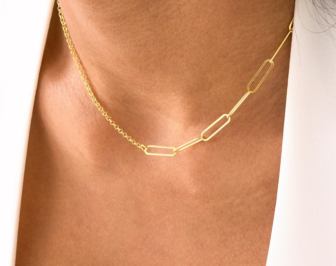 925 Silver Paperclip Chain, Round Rolo Link Chain, Paperclip Necklace, Belcher Rolo Necklace, Gold Paperclip Chain Necklace for Women or Men