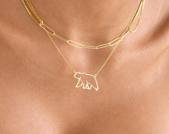 Gold Bear Pendant Necklace | Minimalist Bear Necklace for Women | Animal Necklace Gift for Mom | 925K Sterling Silver Bear Jewelry for Her