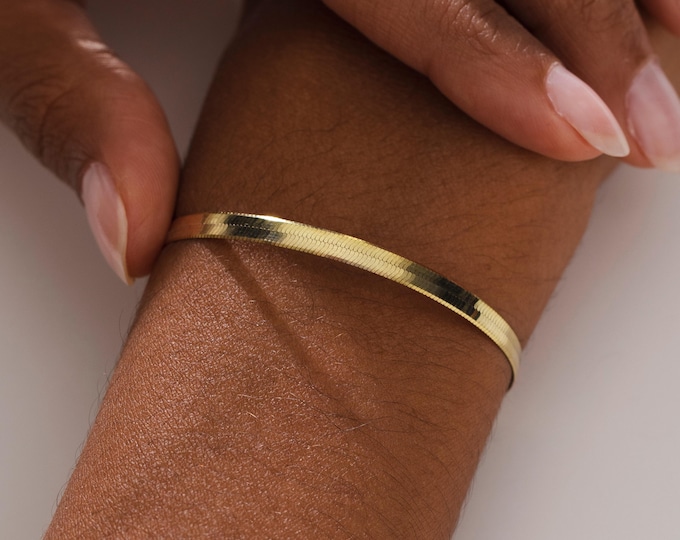 Gold Snake Chain Bracelet - 925K Silver Snake Chain - Herringbone Chain Bracelet - Simple Gold Bracelet, Birthday Gift for Her, Gift for Mom