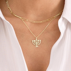 Gold Menorah Pendant Necklace for Women - Jewish Symbol Necklace in 14K Gold Vermeil - Hanukkah Gift - Hebrew Jewelry - Judaica Necklace