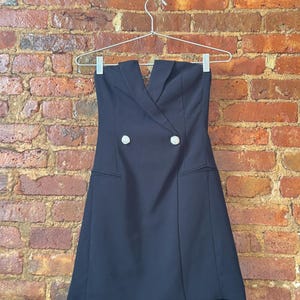 Y2K Strapless Blazer Dress Black Double Breasted Mini Bebe 00