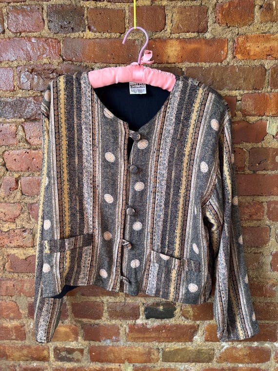 80s Boho Abstract Button Jacket – Earthy Print Vi… - image 2