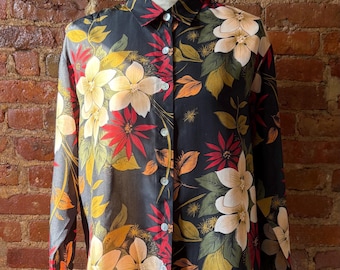Vintage Coaco Silk Shirt - 90s Tropical Floral Button Down