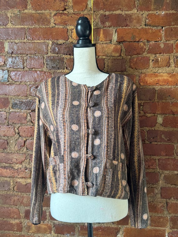 80s Boho Abstract Button Jacket – Earthy Print Vi… - image 14