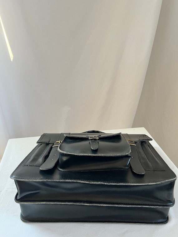 Rare 1980s gothic black leather messenger bag bel… - image 9