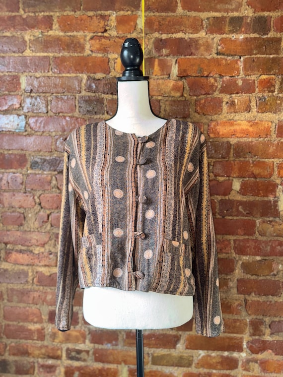 80s Boho Abstract Button Jacket – Earthy Print Vi… - image 1