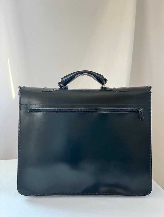Rare 1980s gothic black leather messenger bag bel… - image 3