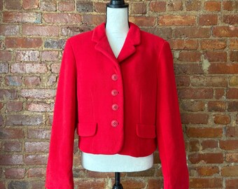 Vintage 1980s Red Fleece Blazer, Express Cropped