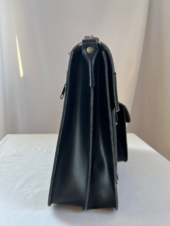 Rare 1980s gothic black leather messenger bag bel… - image 8