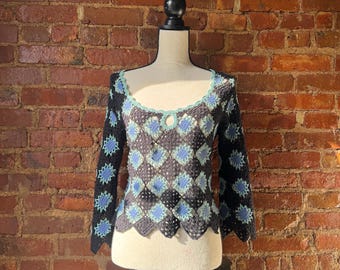 Vintage Crochet Knit Top - One Step Up Knitwear - Size M