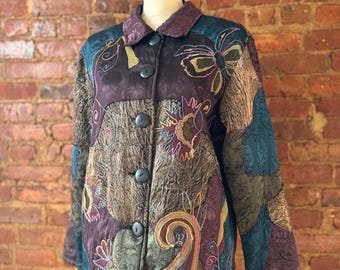 Vintage 90s Patchwork Embroidered Jacket, Artsy Boho