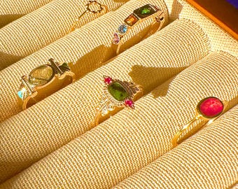 Anello in stile boho placcato oro 18 carati con pietra di diaspro
