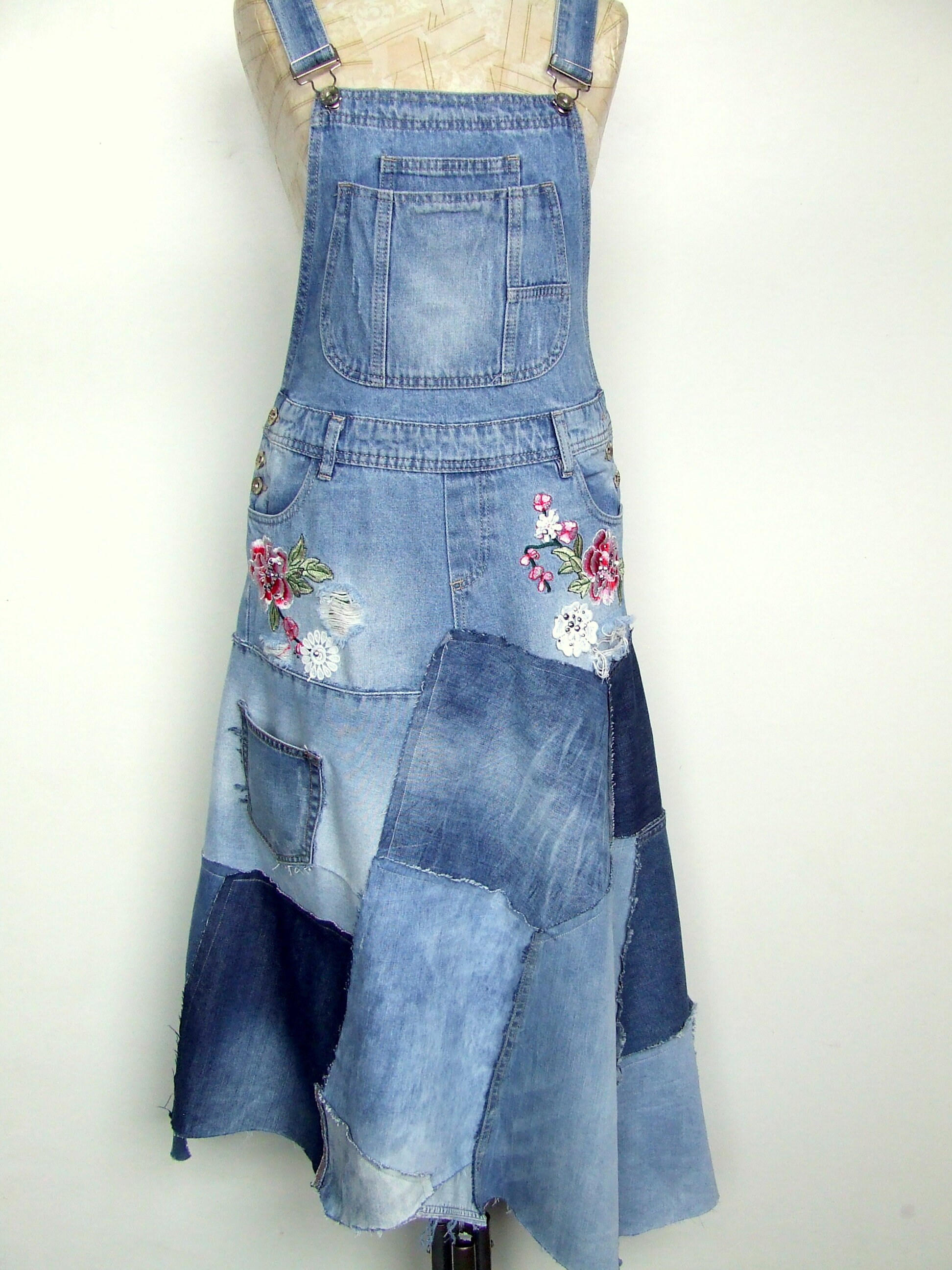 Upcycled Denim Dress Long Patchwork Dress Size US 8/10 Etsy