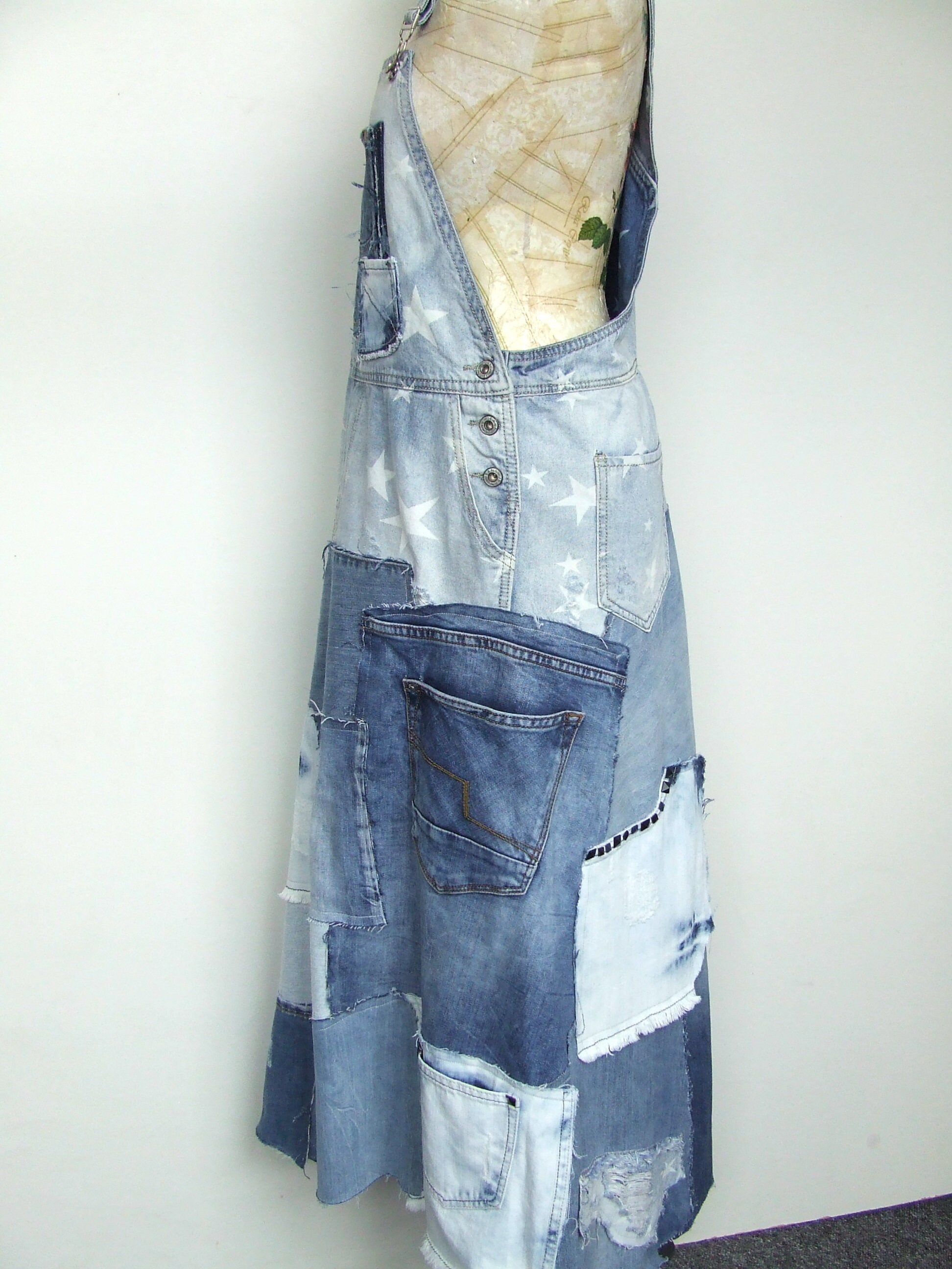 Upcycled Denim Dress Long Patchwork Dress Size US 12 Denim Etsy