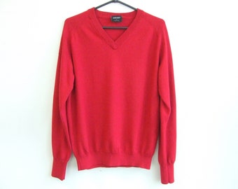 maglione rosso con scollo a V, unisex, taglia US 10