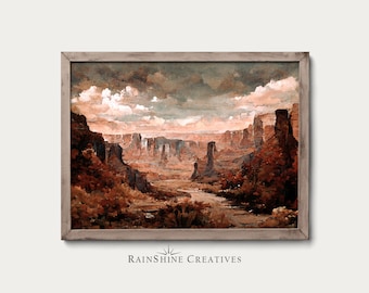 Vintage Grand Canyon Oil Painting | Rustic Arizona Landscape (Digital Download)
