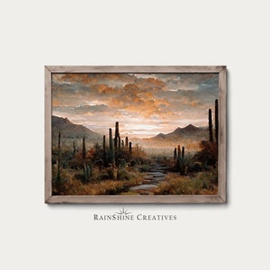 Saguaro National Park | Arizona, USA | Vintage Landscape Oil Painting | Warm Rustic | Wall Art | Printable Digital Download | #67