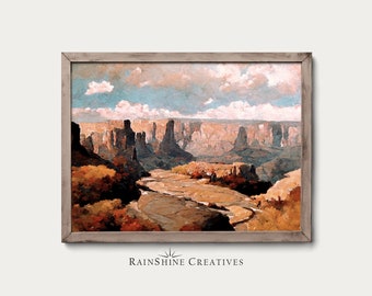 Vintage Grand Canyon Oil Painting | Rustic Arizona Landscape (Digital Download)