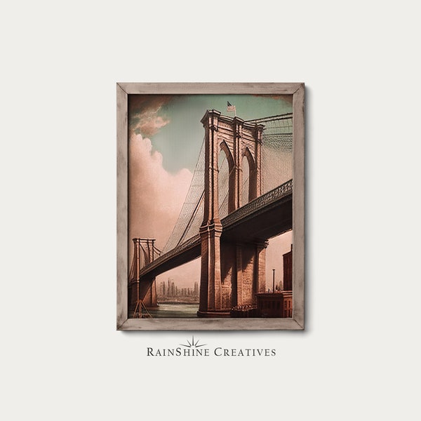 Brooklyn Bridge | New York City | US National Monument | Vintage Landscape Oil Painting | Printable Digital Download | #104