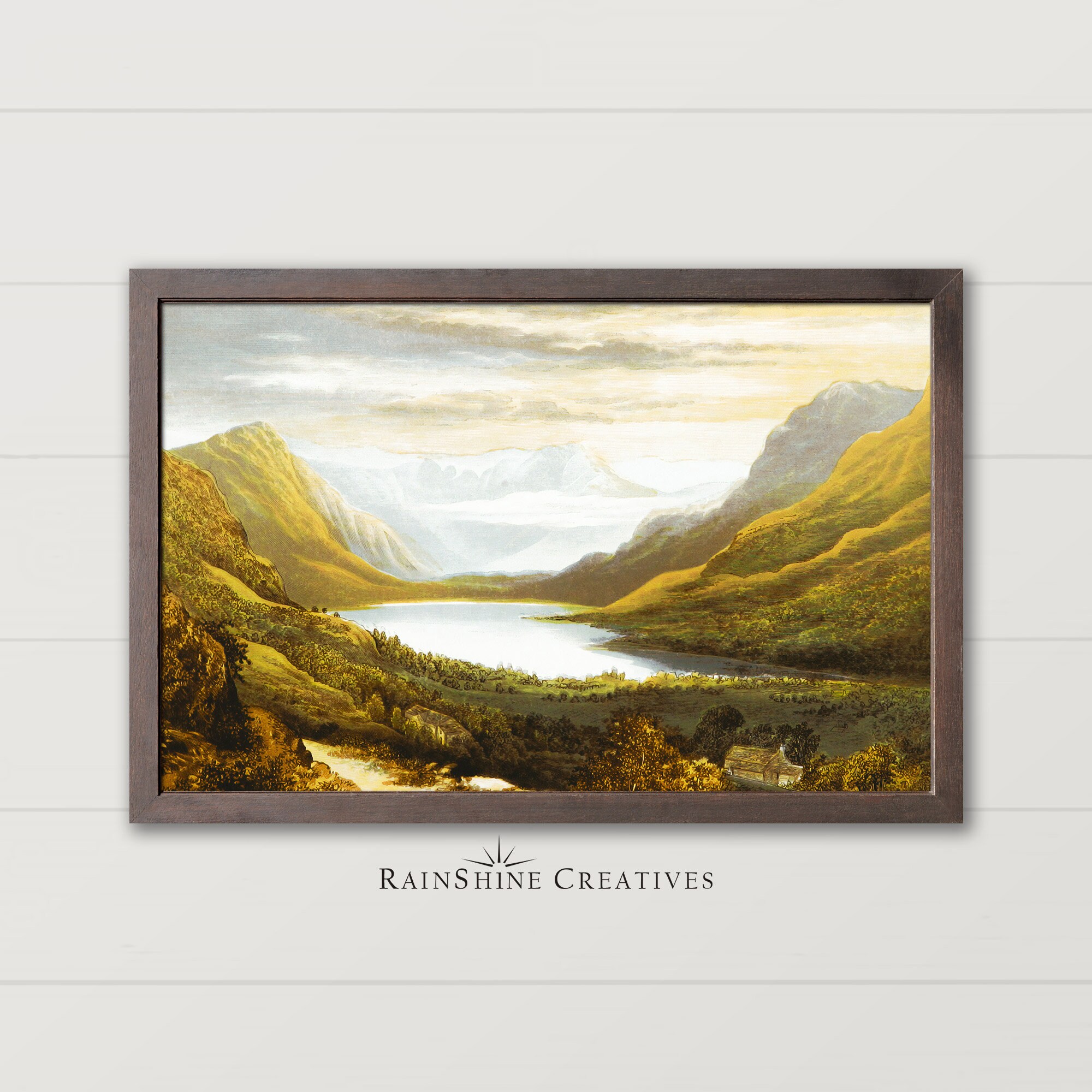 ヴィンテージのイギリス湖と山の風景油絵 | 印刷可能なデジタル ヴィンテージのイギリス湖と山の風景油絵 | 印刷可能なデジタル