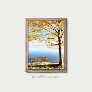 Autumn Landscape Painting | Wall Art | Bench by a Lake  | Printable Art | Digital Download | #9