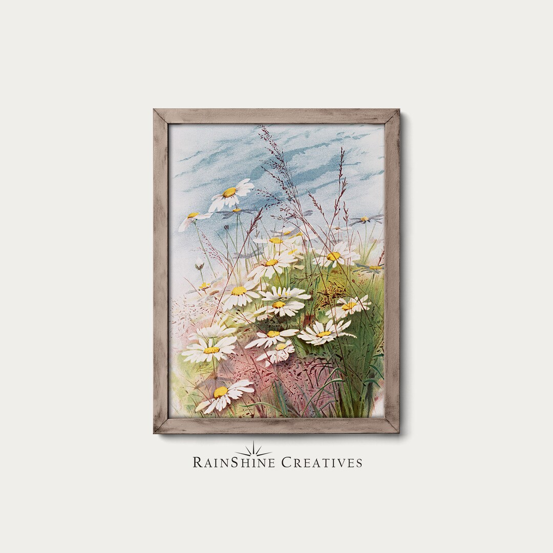 Vintage Daisies Painting | Spring Art Décor | Printable Digital ...