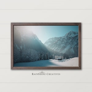 Cabin in the Snowy Mountains Oil Painting | Wall Art | Winter Décor | Printable Art | Digital Download | #34