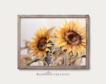 Vintage Sunflowers Watercolor Painting | Delicate Botanical Art | Instant Digital Download | #317
